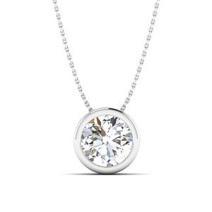 1 Carat Bezel Pendant Necklace in 14K White Solid Gold, Perfect for Wedding Gift